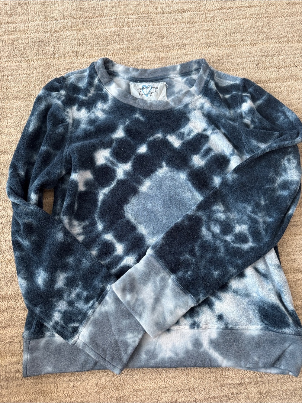 Johnny Was Navy and White Tie-Dye Pullover Terry Sweatshirt